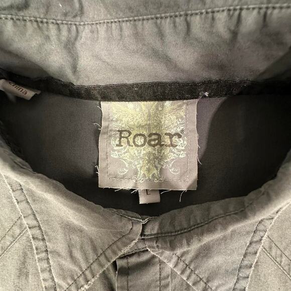 Vintage Y2K Roar Men’s Grey Embellished Western Cross Design Button-Up Shirt L - Picture 3 of 8